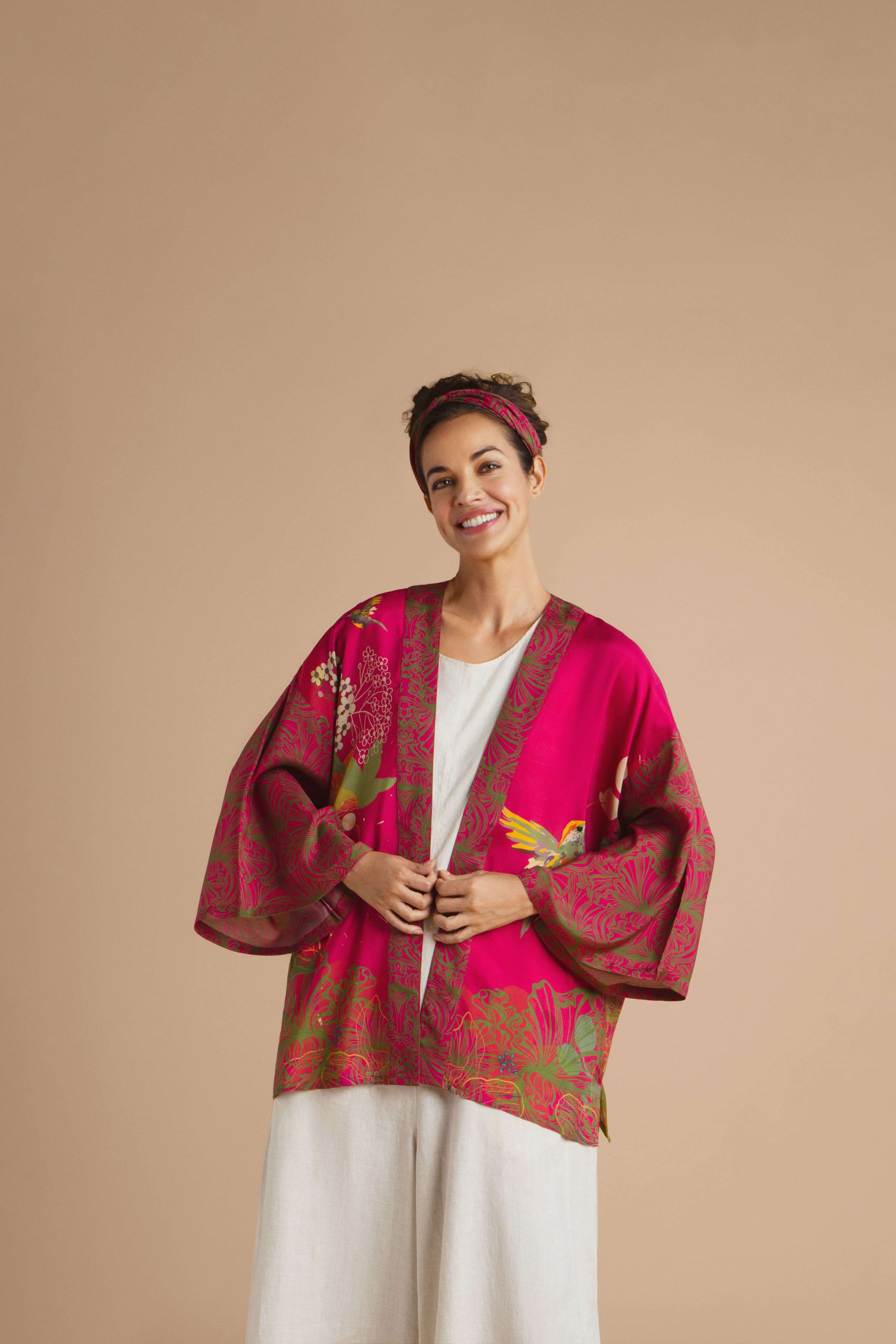 Hummingbird Kimono Jacket - Raspberry