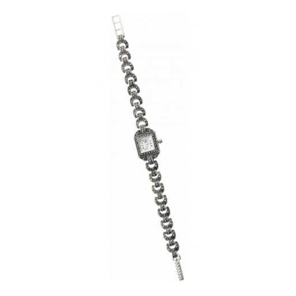 Ladies Sterling Silver Square Watch With Marcasite Stones