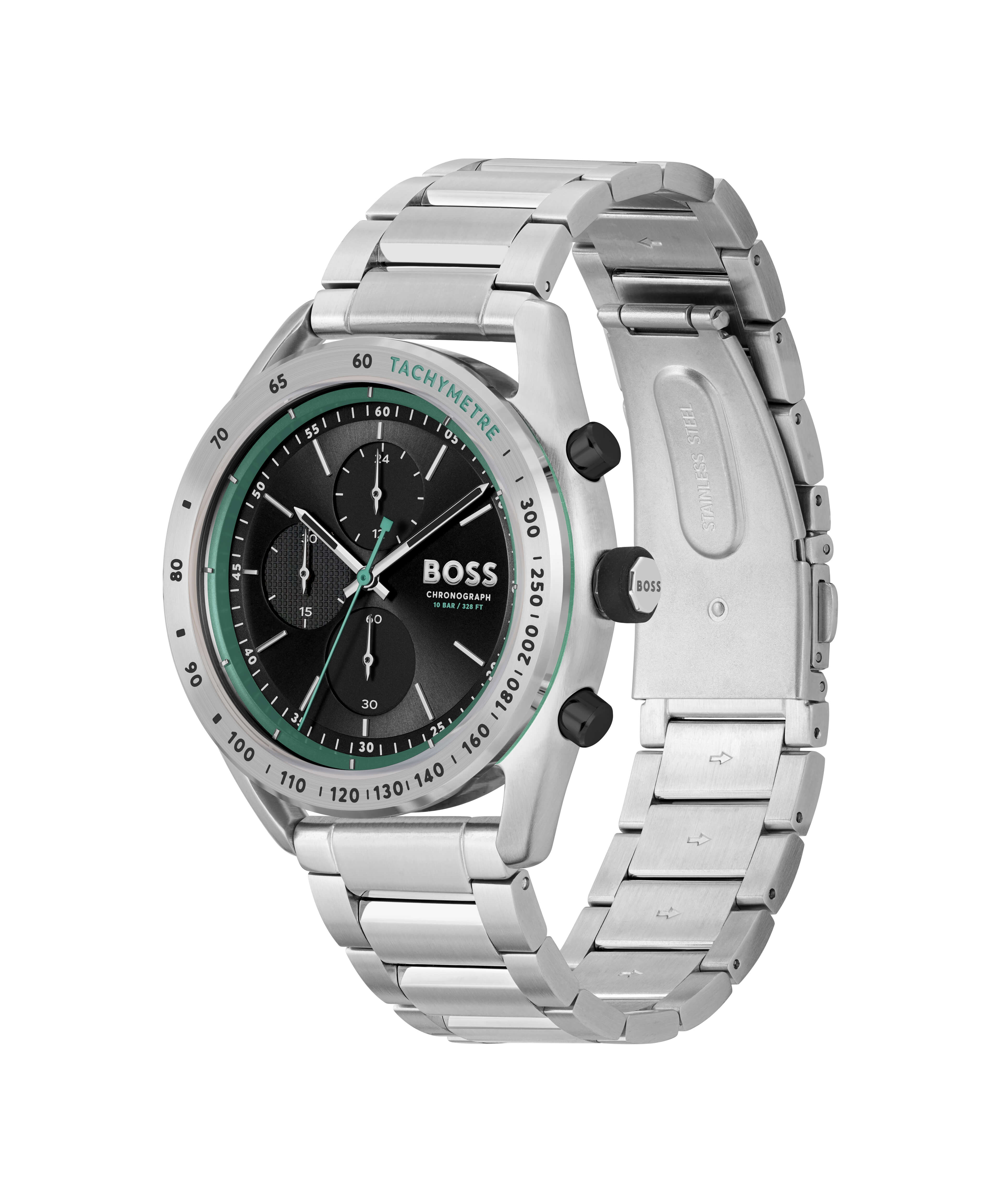 Centre Court Black Chronograph Dial SS Watch