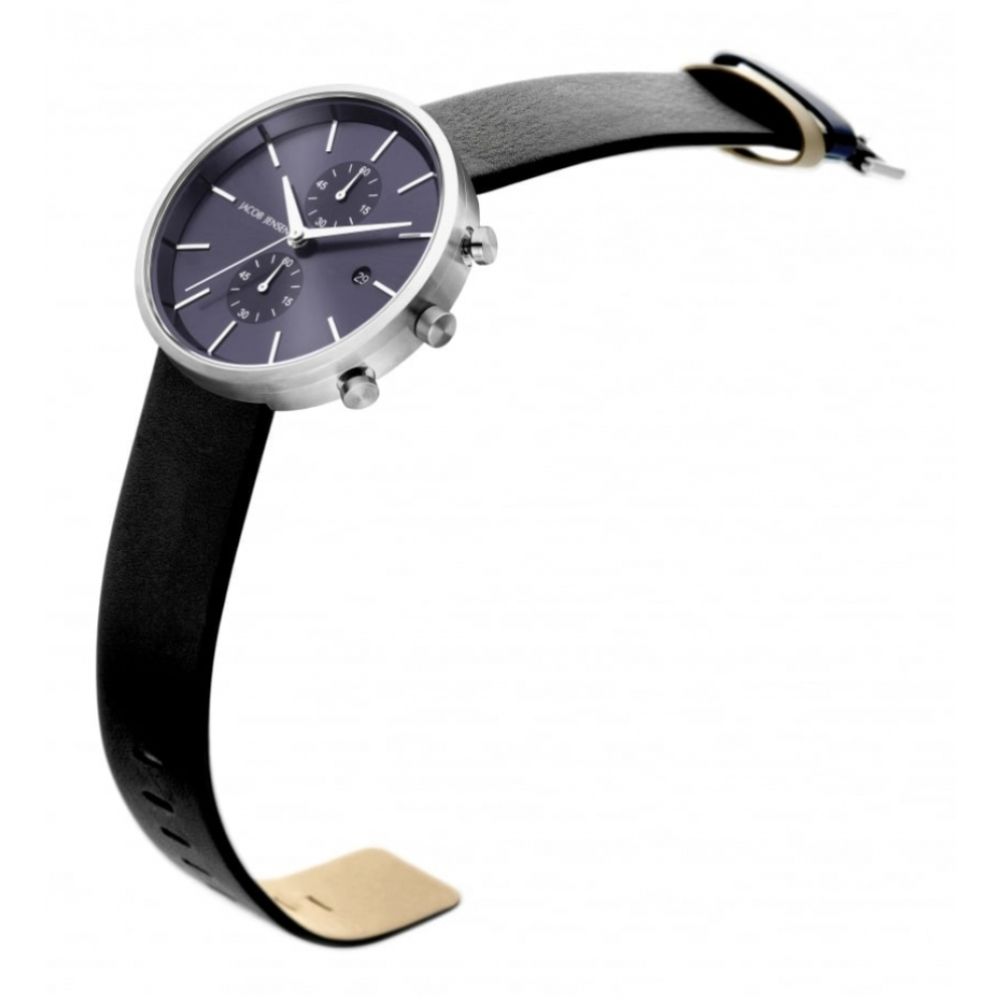 Stainless Steel Blue Dial & Black Leather Strap Chronograph Gents Watch