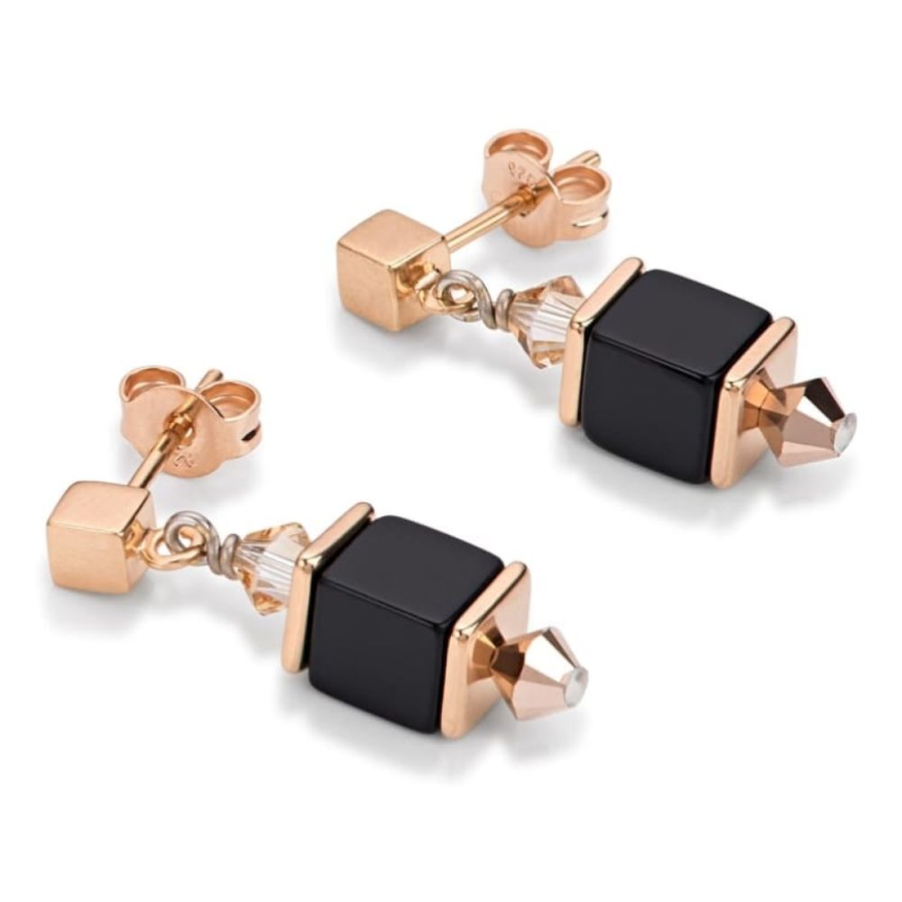 Gold & Black Geo Cube Earring