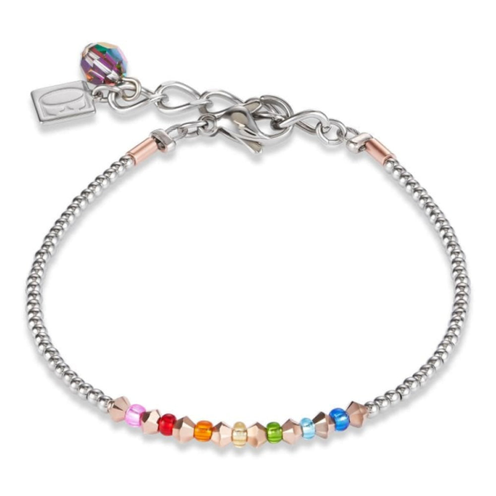 Multicolour & Rose Gold Crystals Pave Silver Bracelet