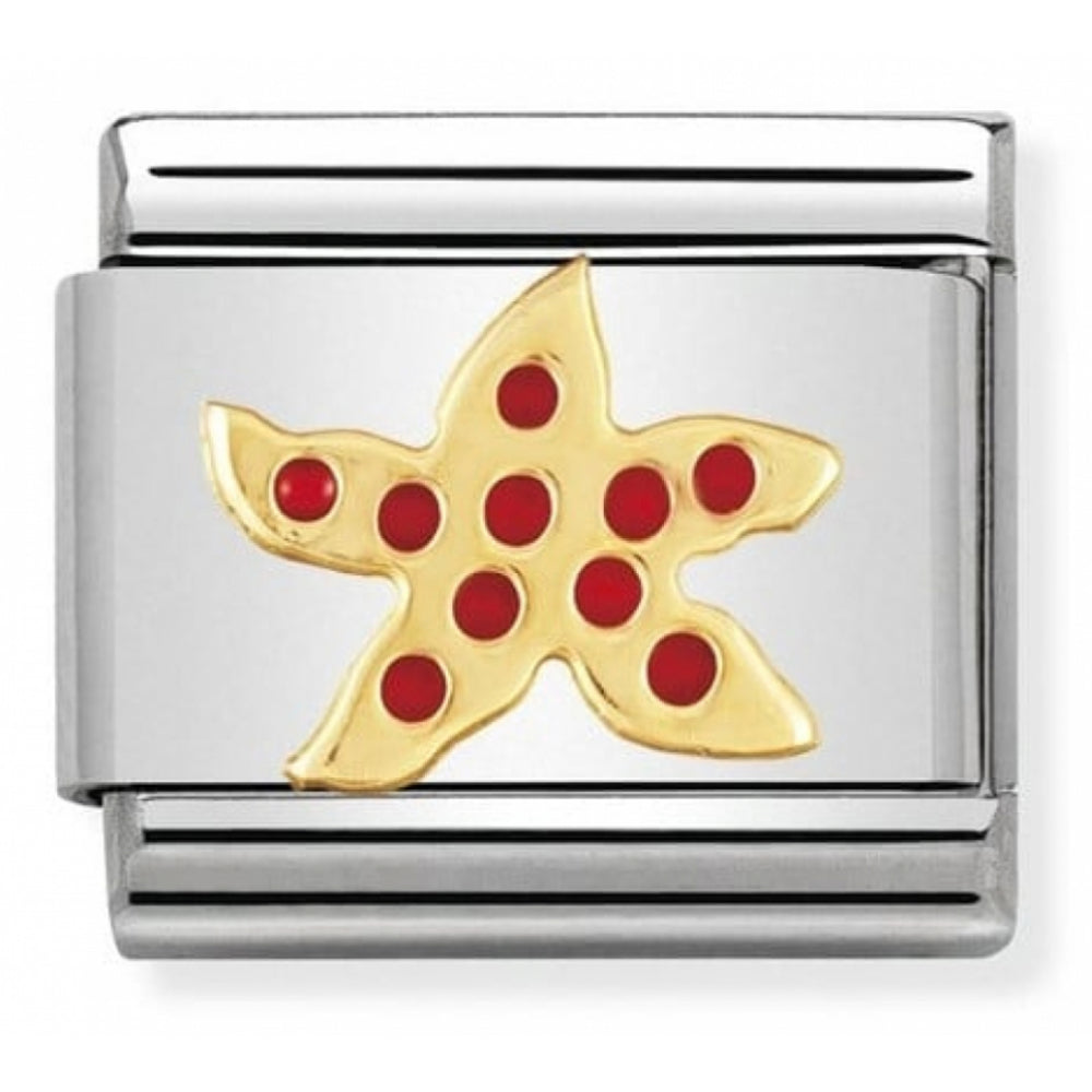 Classic Red Starfish In Stainless Steel With Enamel & 18k Gold Charm