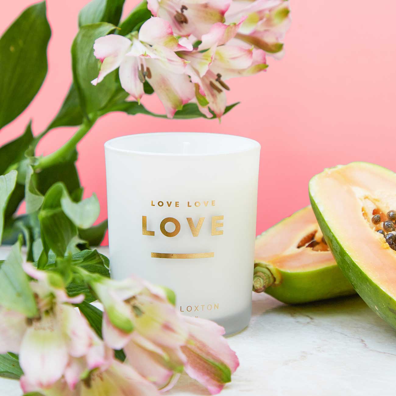 Sentiment Candle| Love Love Love | Sweet Papaya and Hibiscus Flower |
