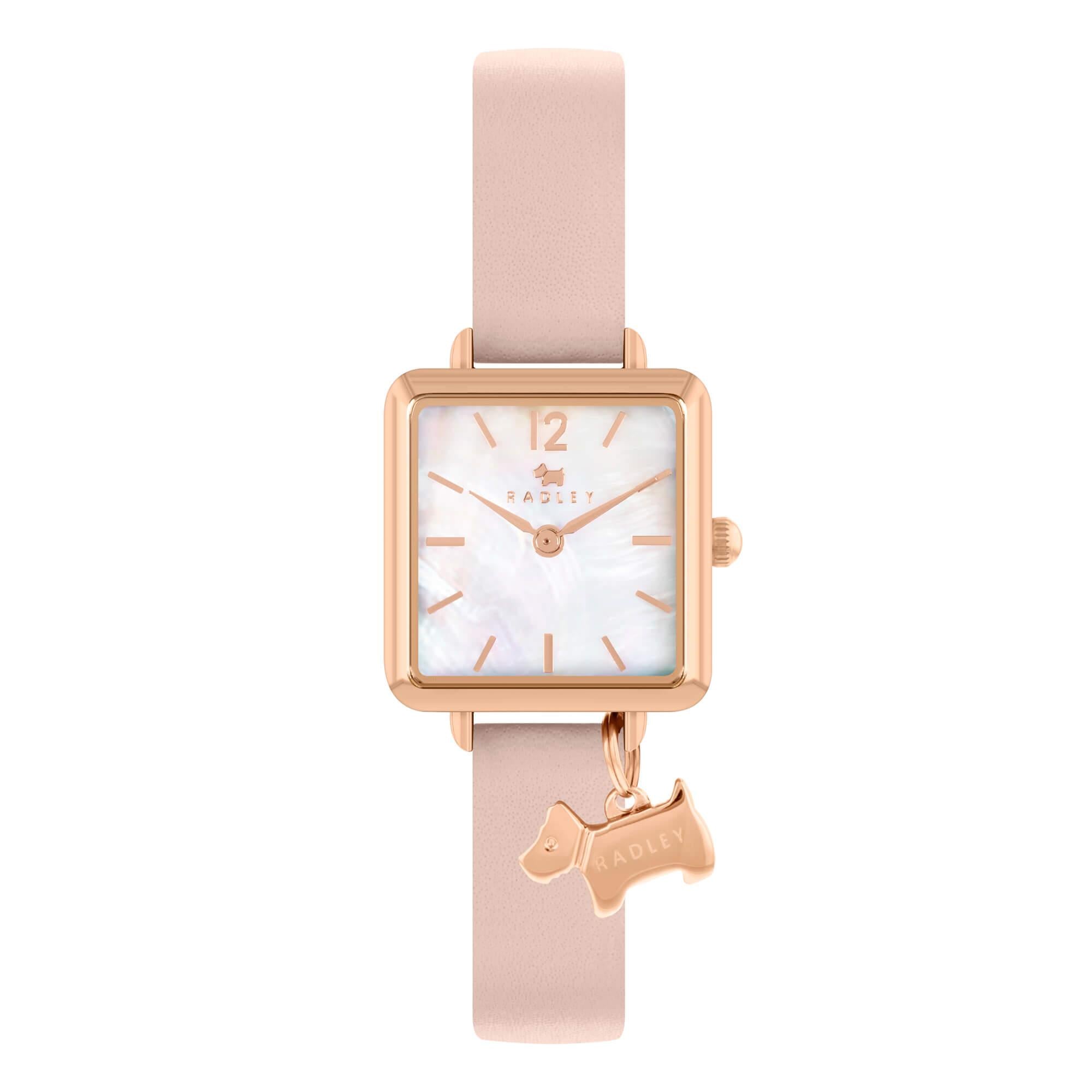 Ladies Square RG Plated Case Leather Cobweb Strap
