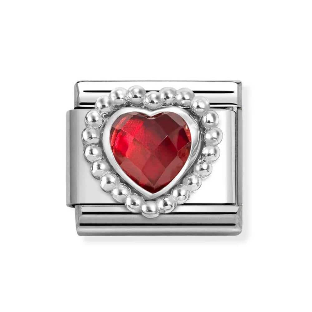 Composable Classic Link With Faceted Red CZ Heart In 925 Silver