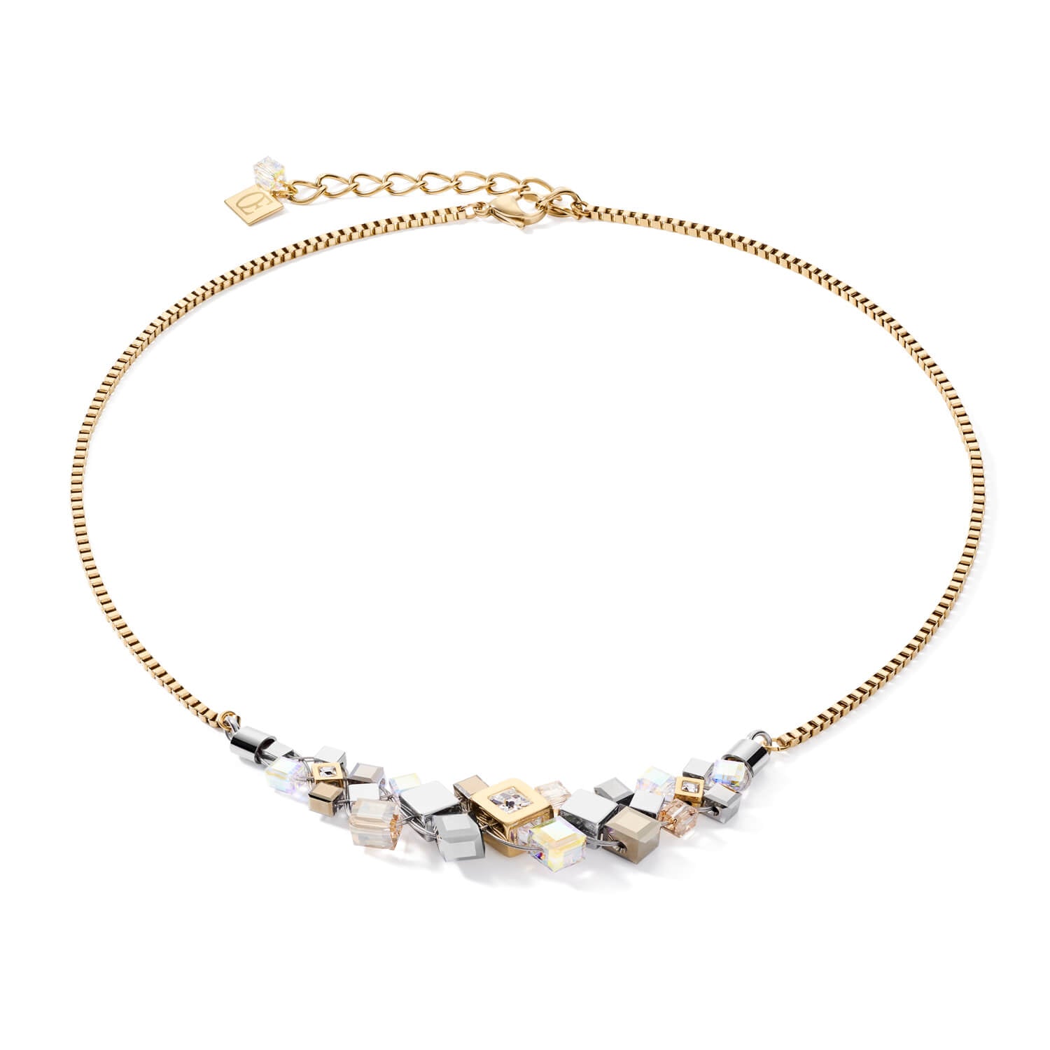 Cluster Gold-Silver Geo Cube Necklace