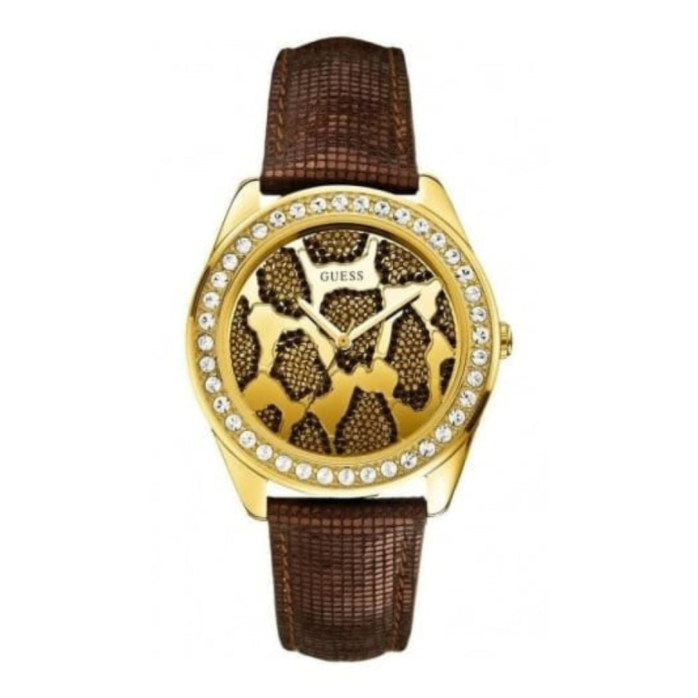 Ladies Glitz Brown Leather Strap & Gold plated