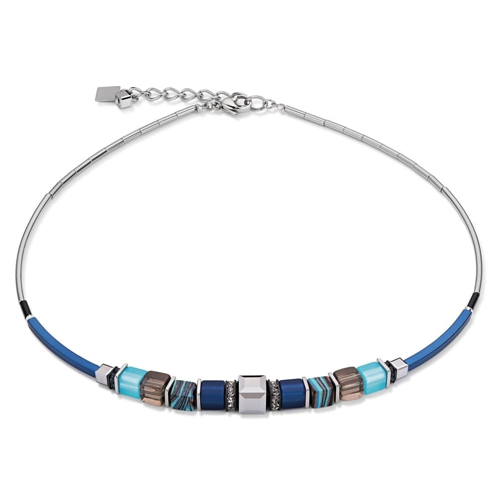 Blue/Beige/ Striped Geo Cube Necklace