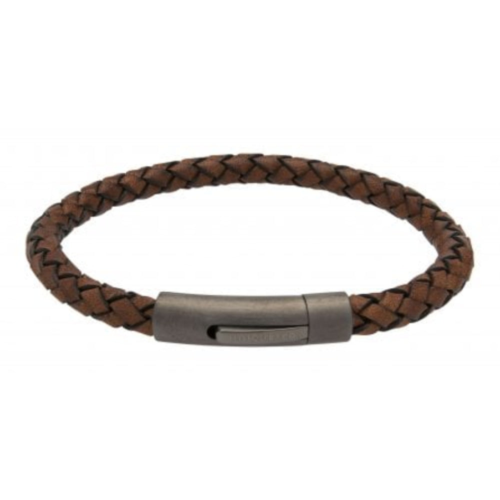 Anti. Brown Leather Bl Edge With Matte/Gunmetal Ip Steel Clasp