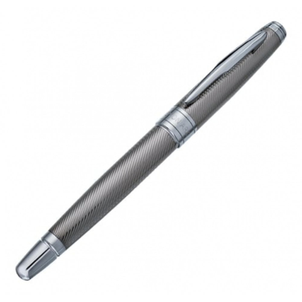 Silver & Grey Ball Point & Roller Ball Pen Set With Diagonal Line Details