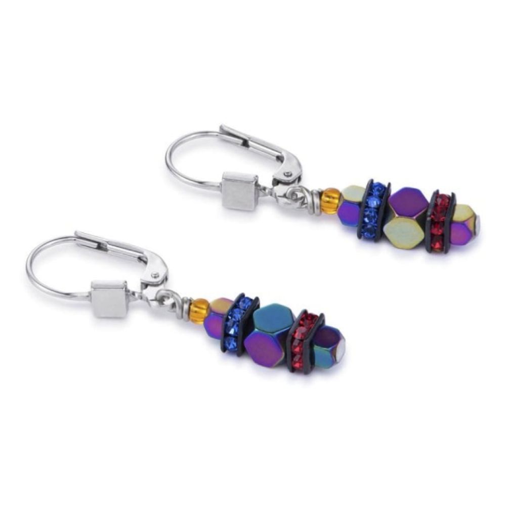 Hematite, Rhinestone & Stainless Steel Multicolour Pierced Earrings