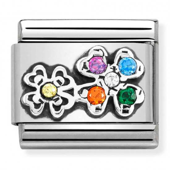 Composable Classic CZ Silver Four Leaf Clover Rainbow Link
