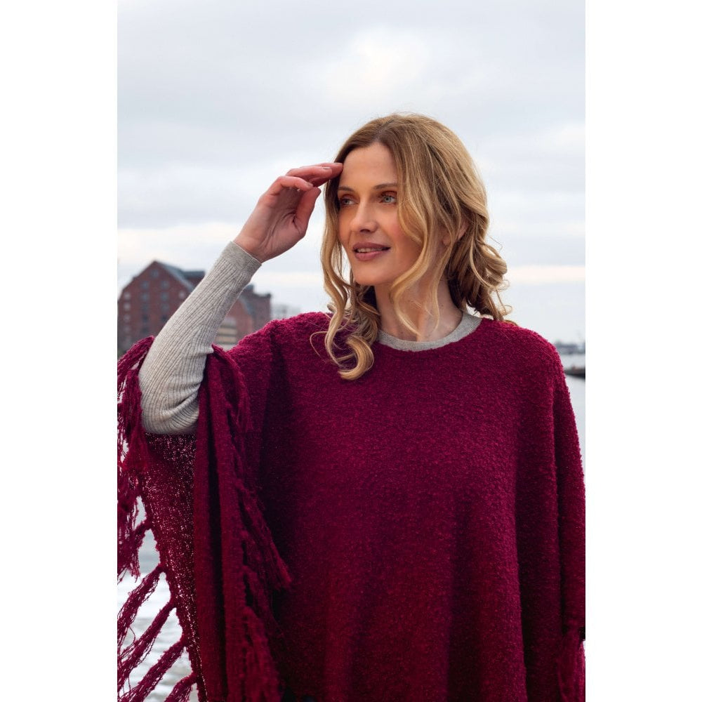 Tara Tassles Poncho - Berry