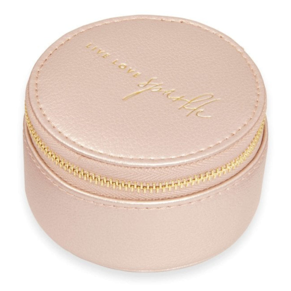 SMALL CIRCLE JEWELLERY BOX - LIVE LOVE SPARKLE - Metallic Gold Pebble - 9x9x5cm
