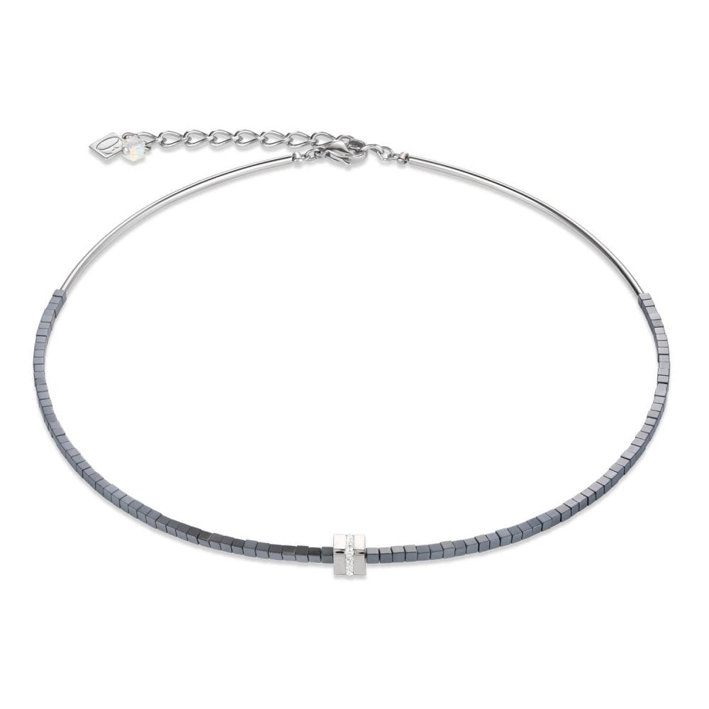 Silver Cube Pendant Haematite Anthracite Necklace