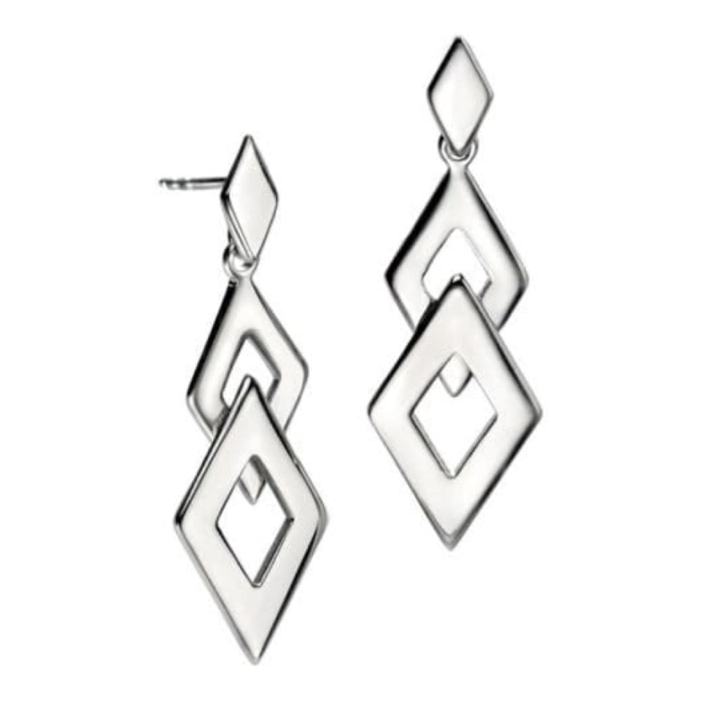 Ladies Double Rhombus Silver Stud Earrings