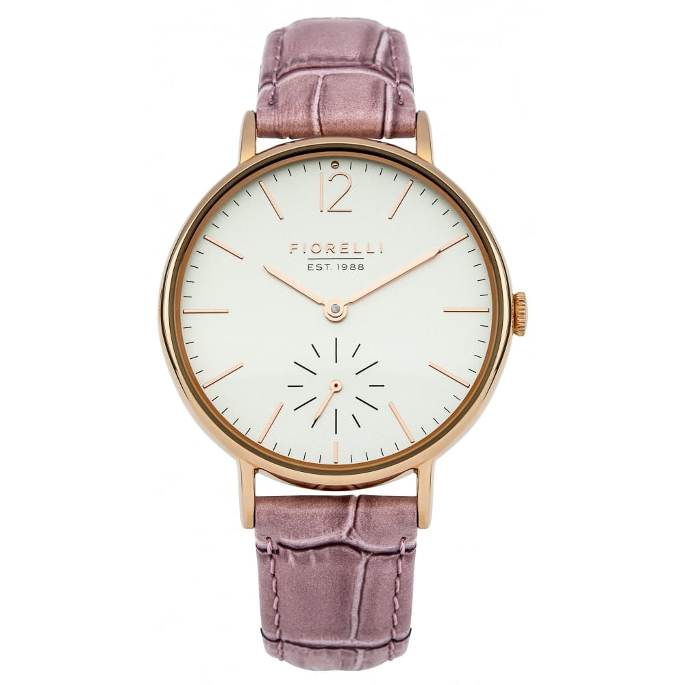 Ladies Pink Strap Watch With Cream Satin Dial