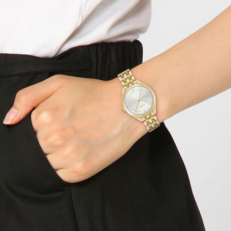 Mae Gold Plated Link Bracelet Ladies Watch