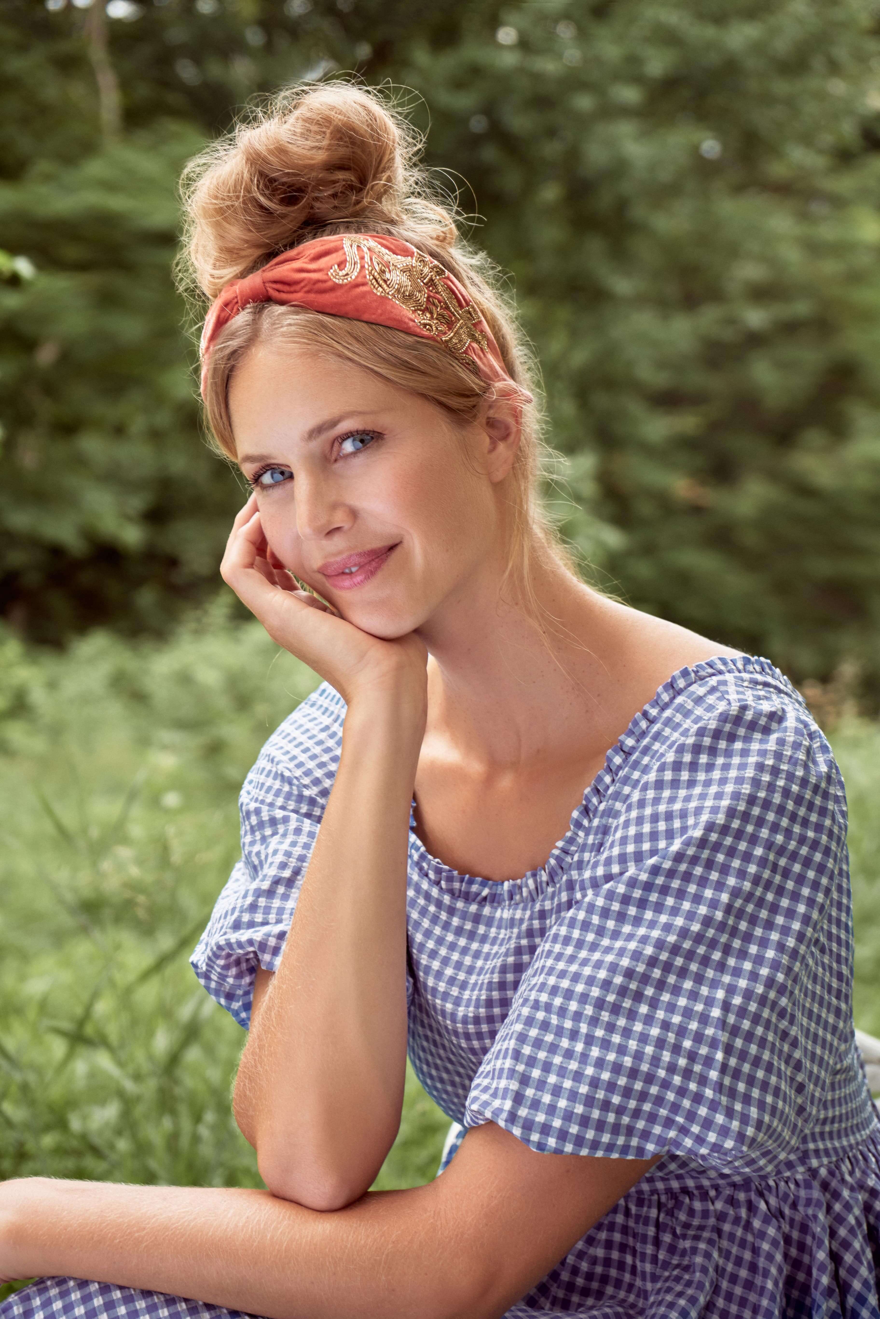 Beaded Elephant Velvet Headband - Terracotta