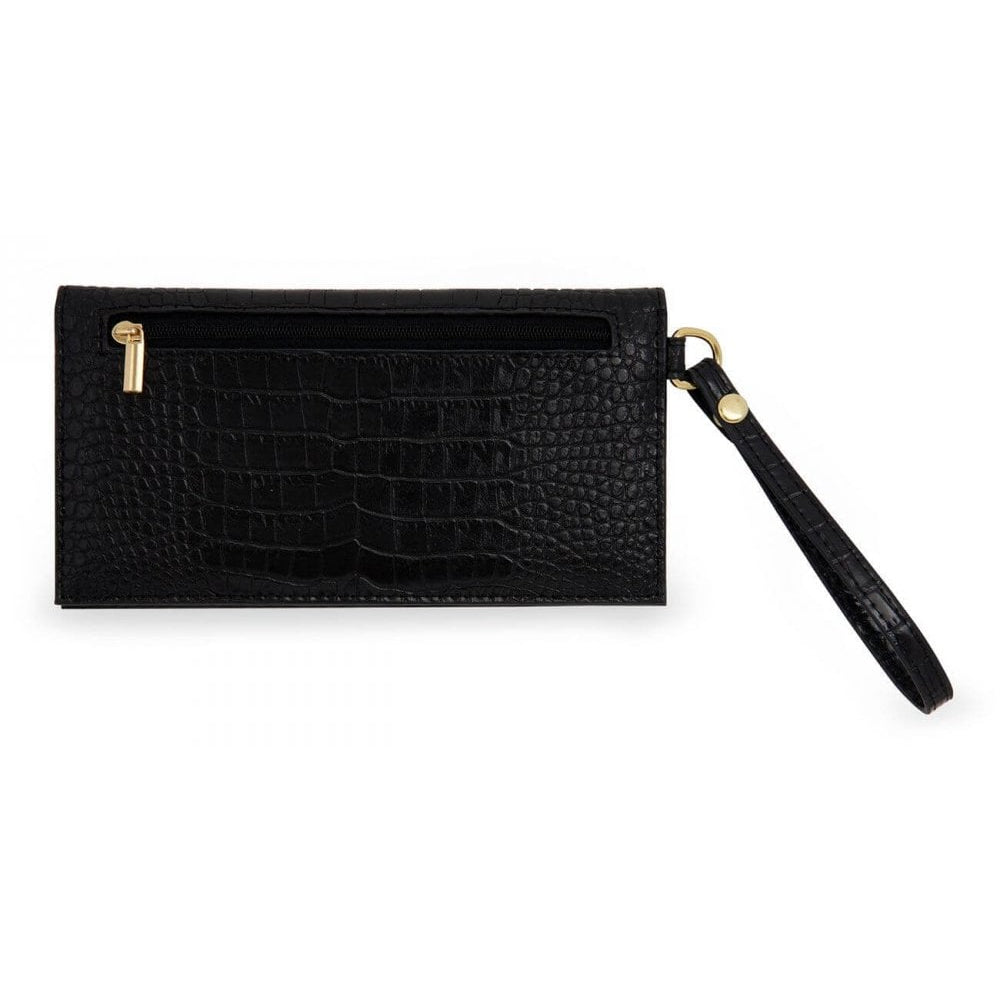 Celine Faux Croc Wristlet Purse | Black | 10 X 19cm