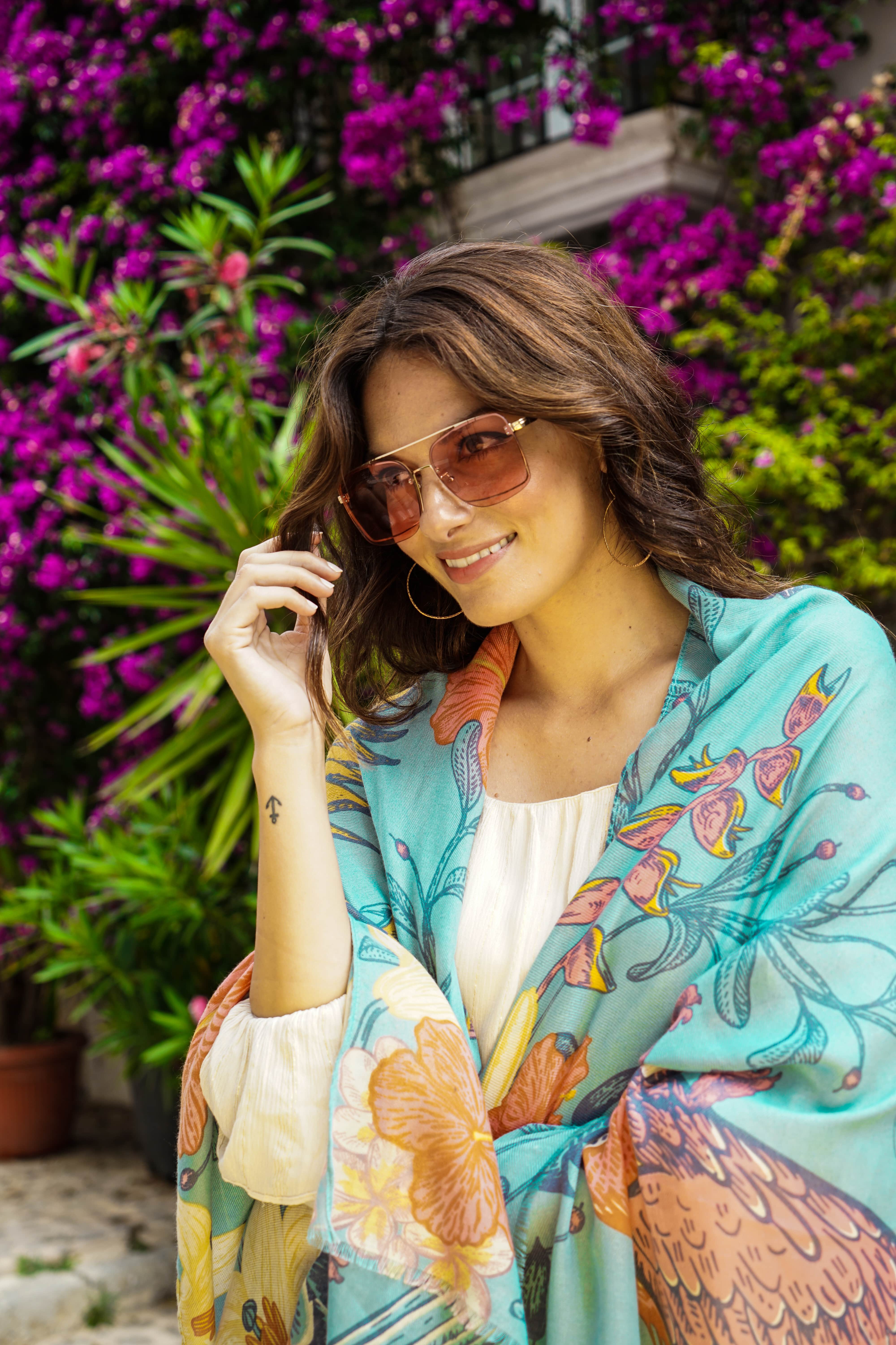 Print Scarf - Tropical Birds - Turquoise