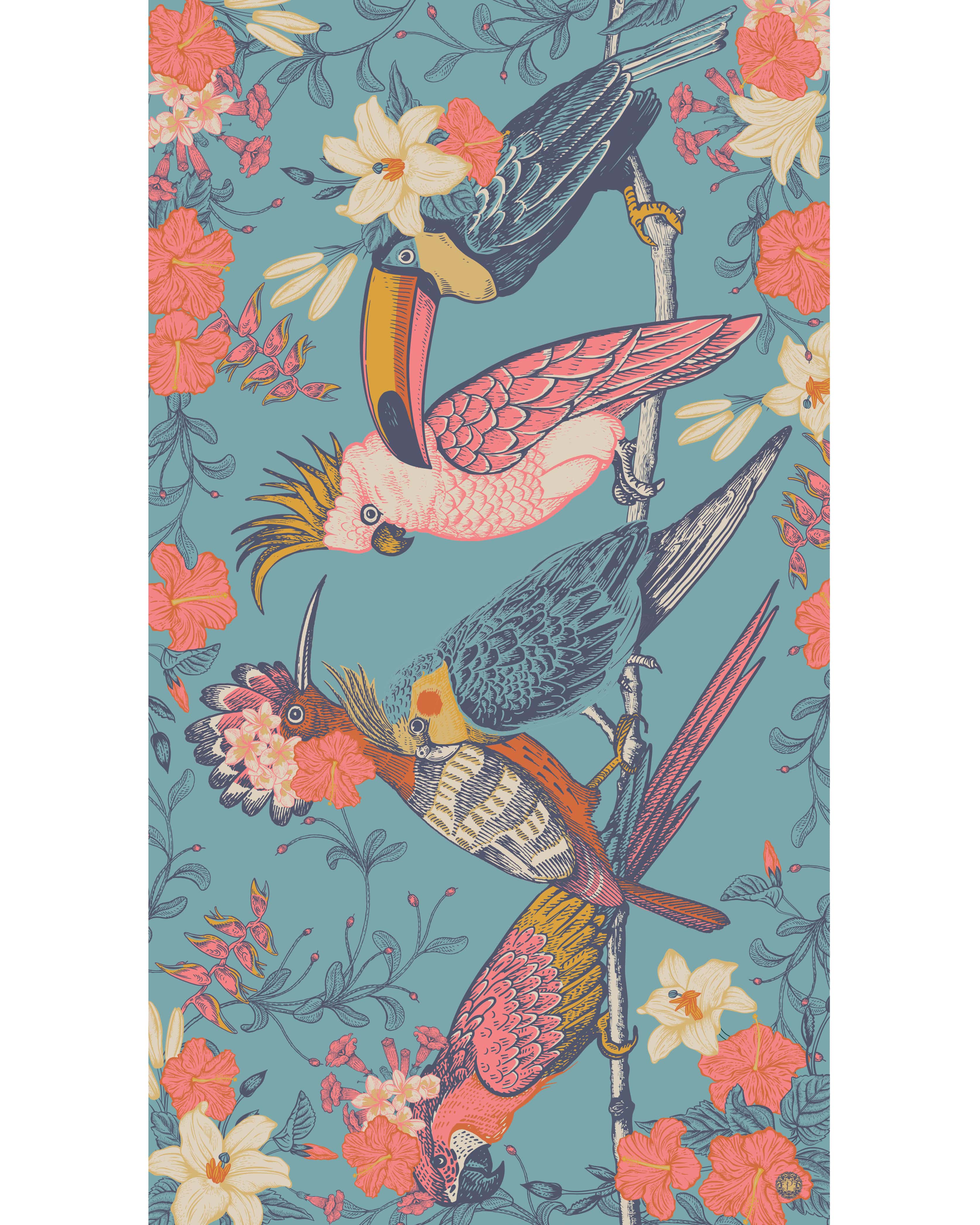 Print Scarf - Tropical Birds - Turquoise