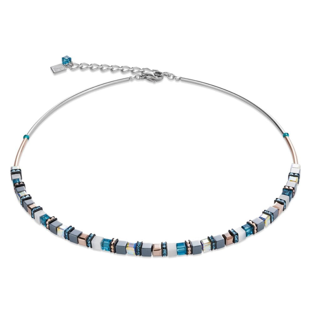 Small Haematite & Swarovski Crystals Petrol Geo Cube Necklace