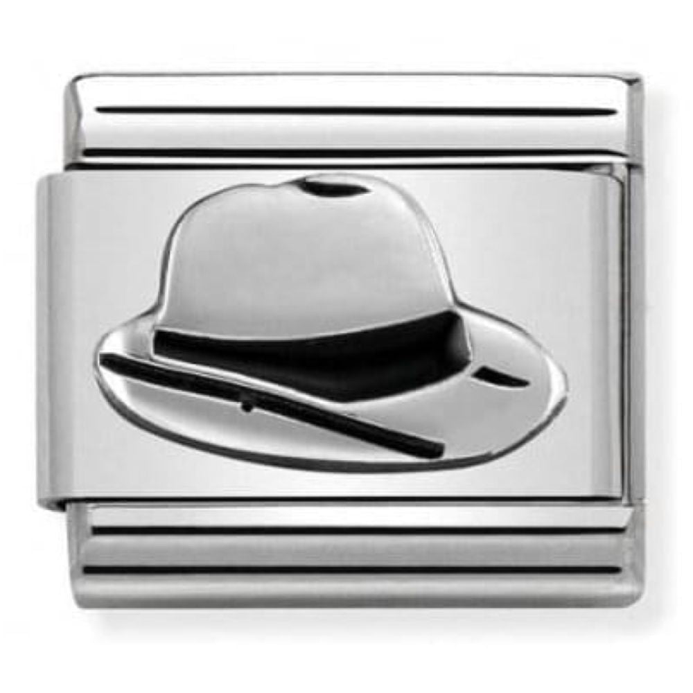 Classic Link In Stainless Steel & Sterling Silver With Enamel Panama Hat