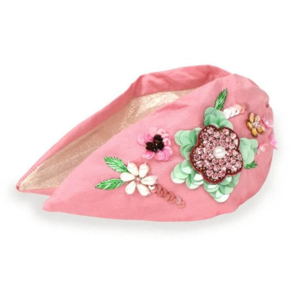 Embroidered Floral Headband - Pink