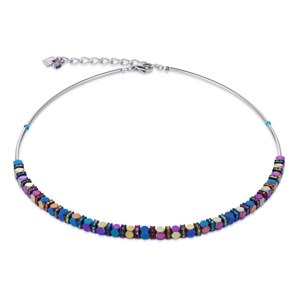 Hematite, Rhinestone & Stainless Steel Multicolour Necklace