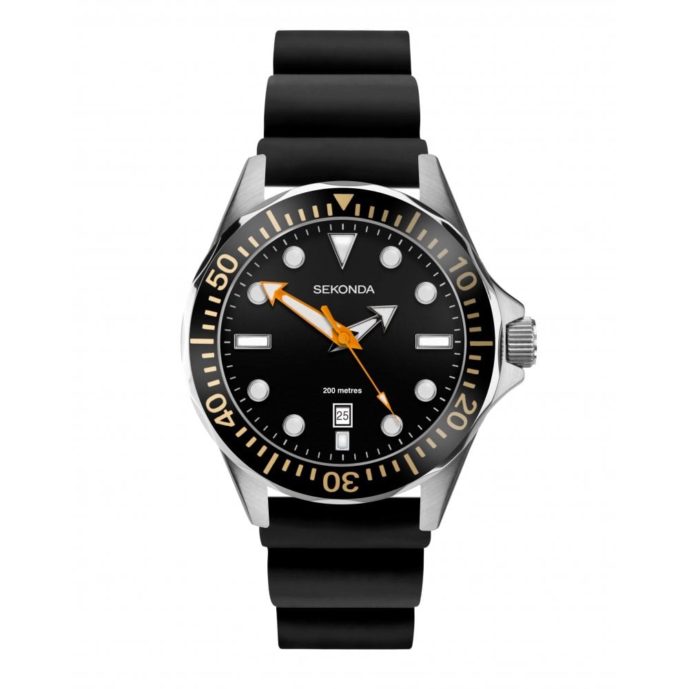 Stainless Steel Blue Dial With Black Rubber Strap Gents Watch