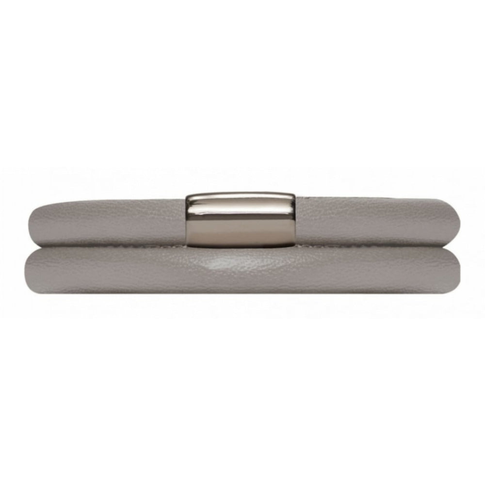 Double Stainless Steel Grey Leather Bracelet