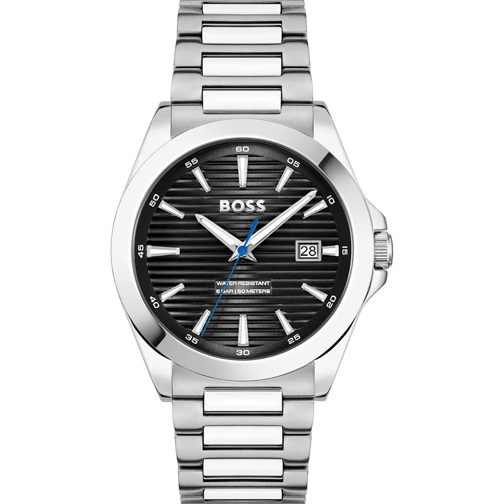 Strike Black Dial With Stainless Steel Bracelet Strap Men's Watch