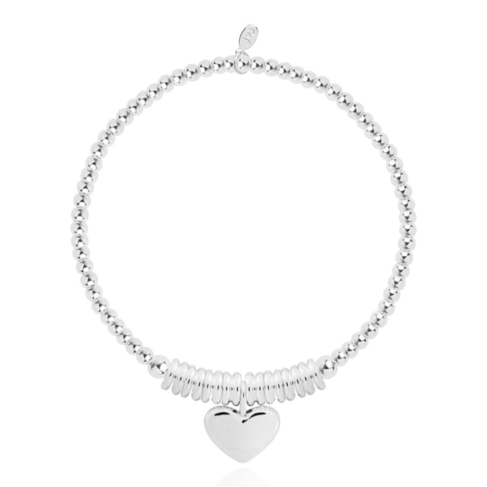 Amulet | Silver Heart Disc Bead Bracelet | 17.5cm Stretch