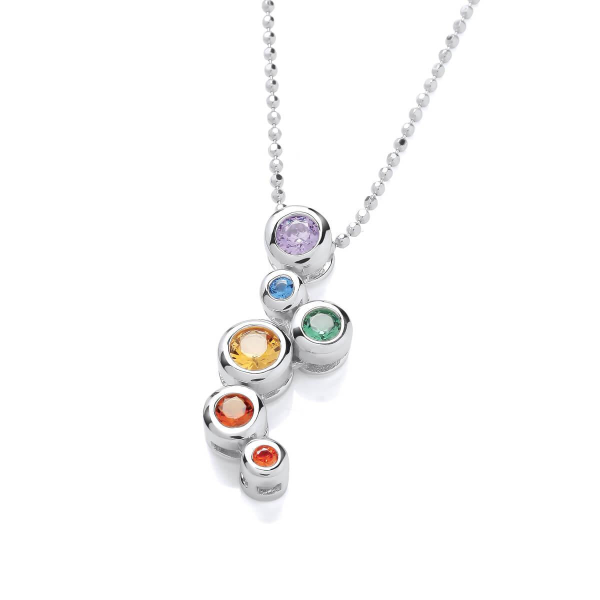 Silver & Rainbow Cubic Zirconia Bubbles Pendant With Silver Chain
