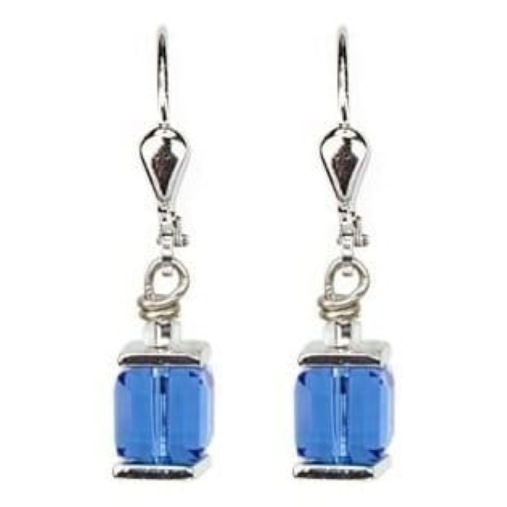 Ladies Dark Blue Swarovski Elements Set In White-Bronze Alloyed Steel Earrings
