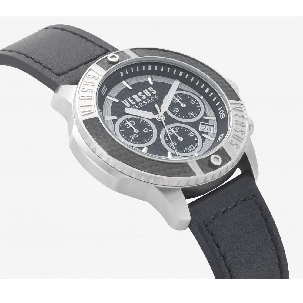 Chrono Black Dial With A Black PU Strap Watch