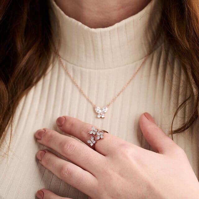 Sparkle Butterfly Marquise Ring Rose Gold