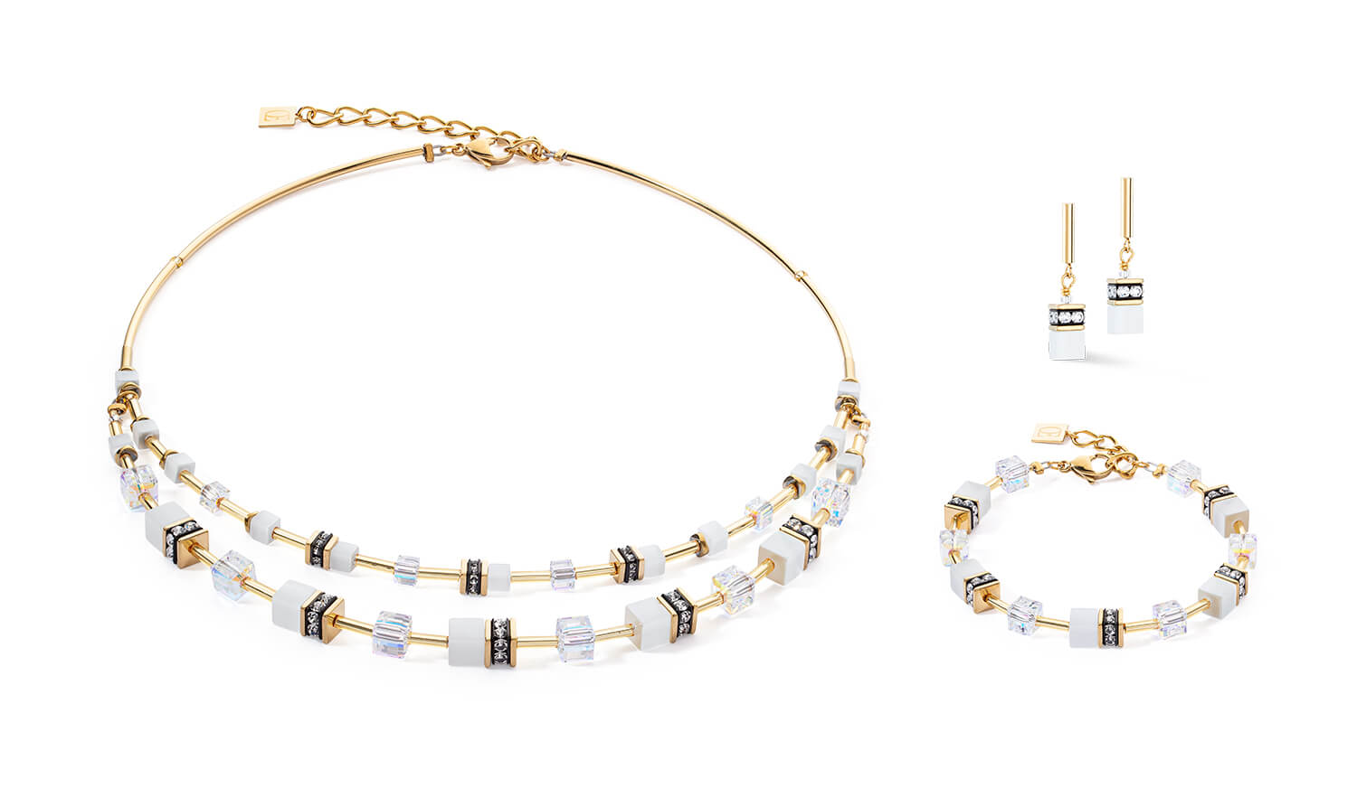 GeoCUBE Iconic Layer Necklace In Gold & White