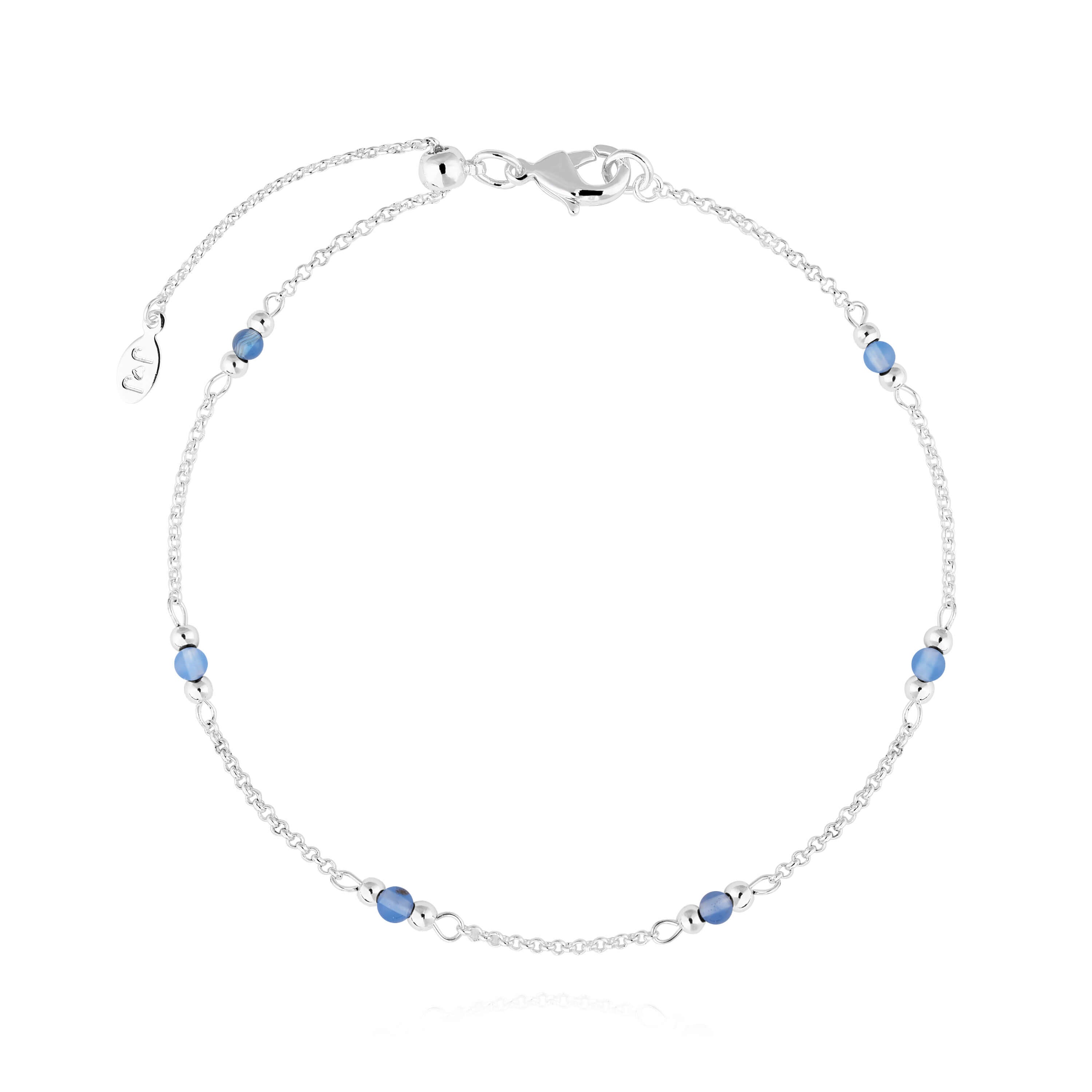 Anklet | Birthstone March Aqua Crystal | Silver | 26cm Adjustable
