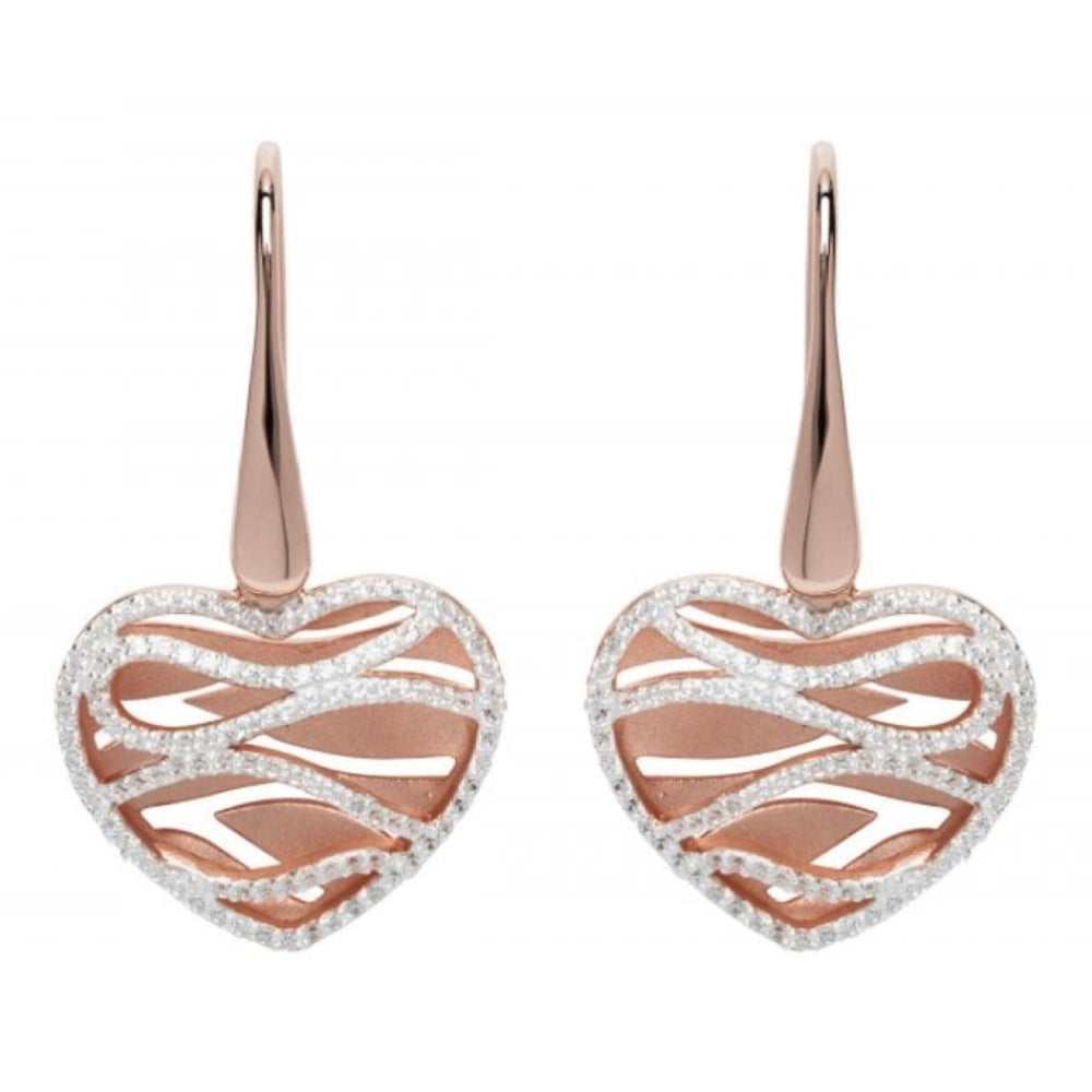 Sterling Silver 925 Earrings With Rose Gold Plating And CZ Heart