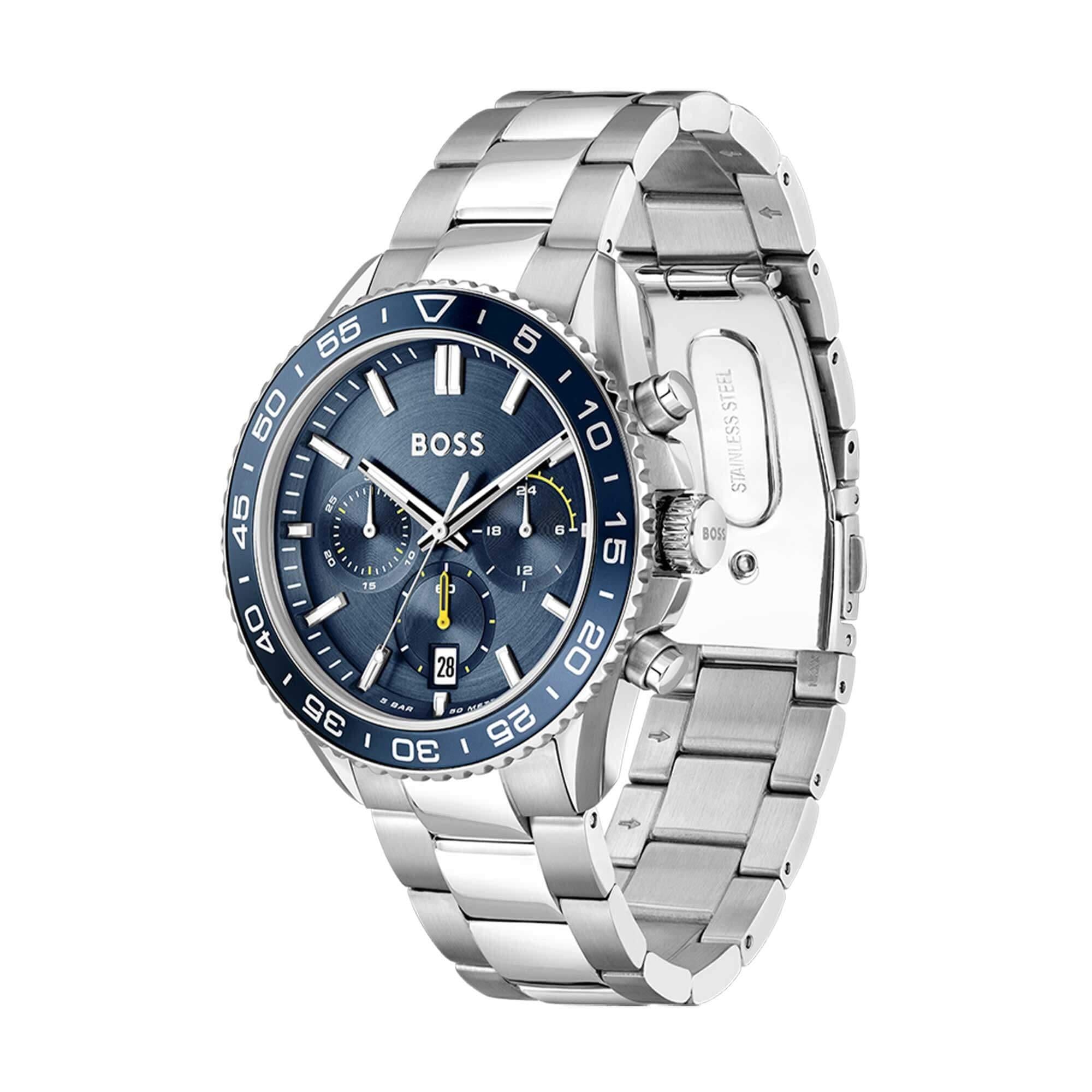 Runner Blue Chronograph Dial With SS Bracelet Strap Mens Watch