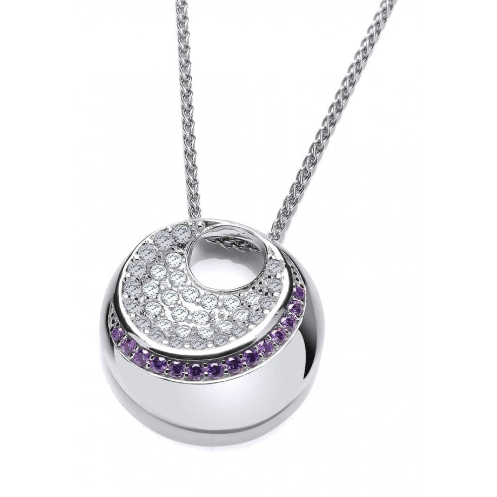 Silver Moon Amethyst CZ Pendant
