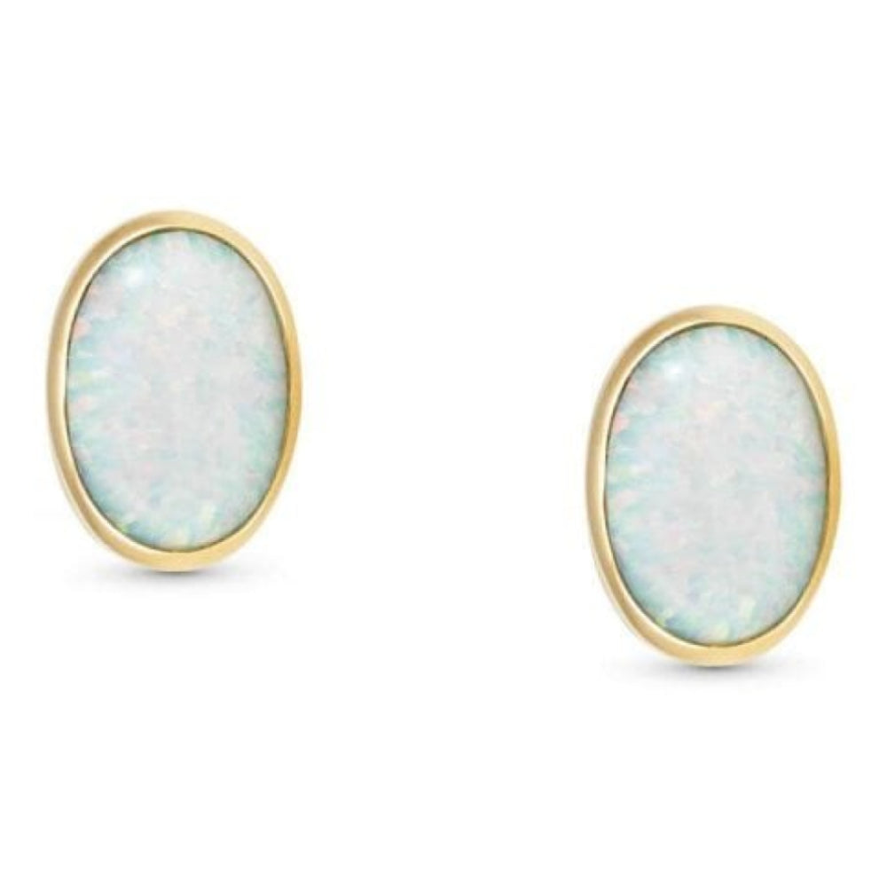 18k Gold Plated With White Opal Oval Earrings
