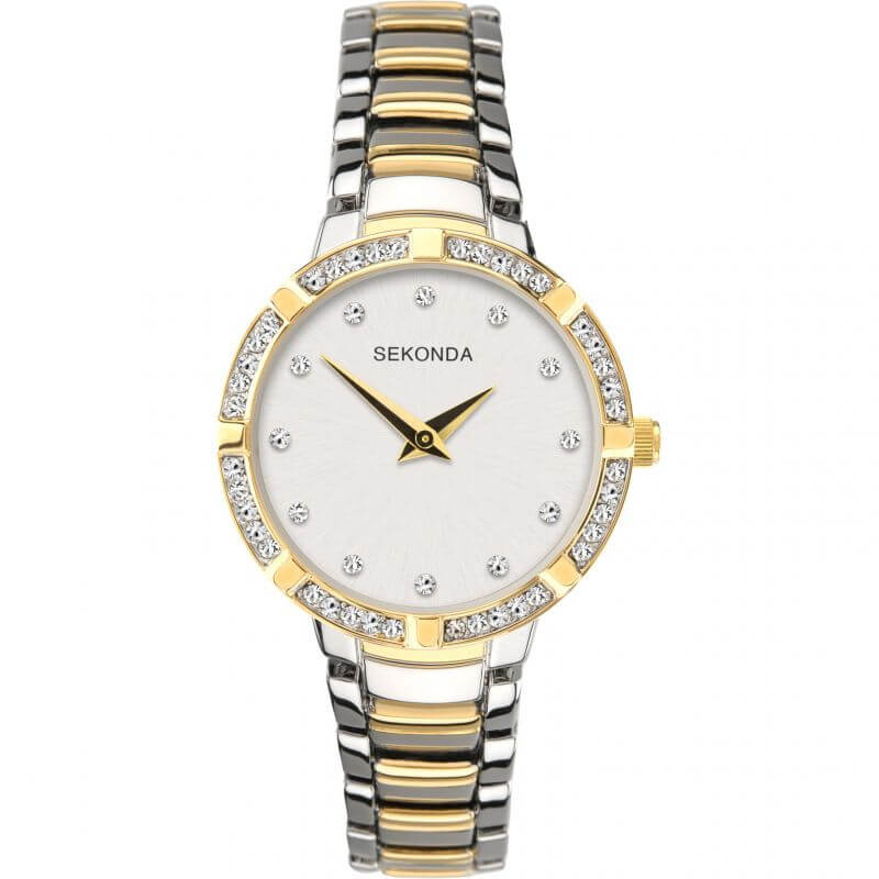 Two Tone Stone Set Dial & Bracelet Strap Ladies Watch
