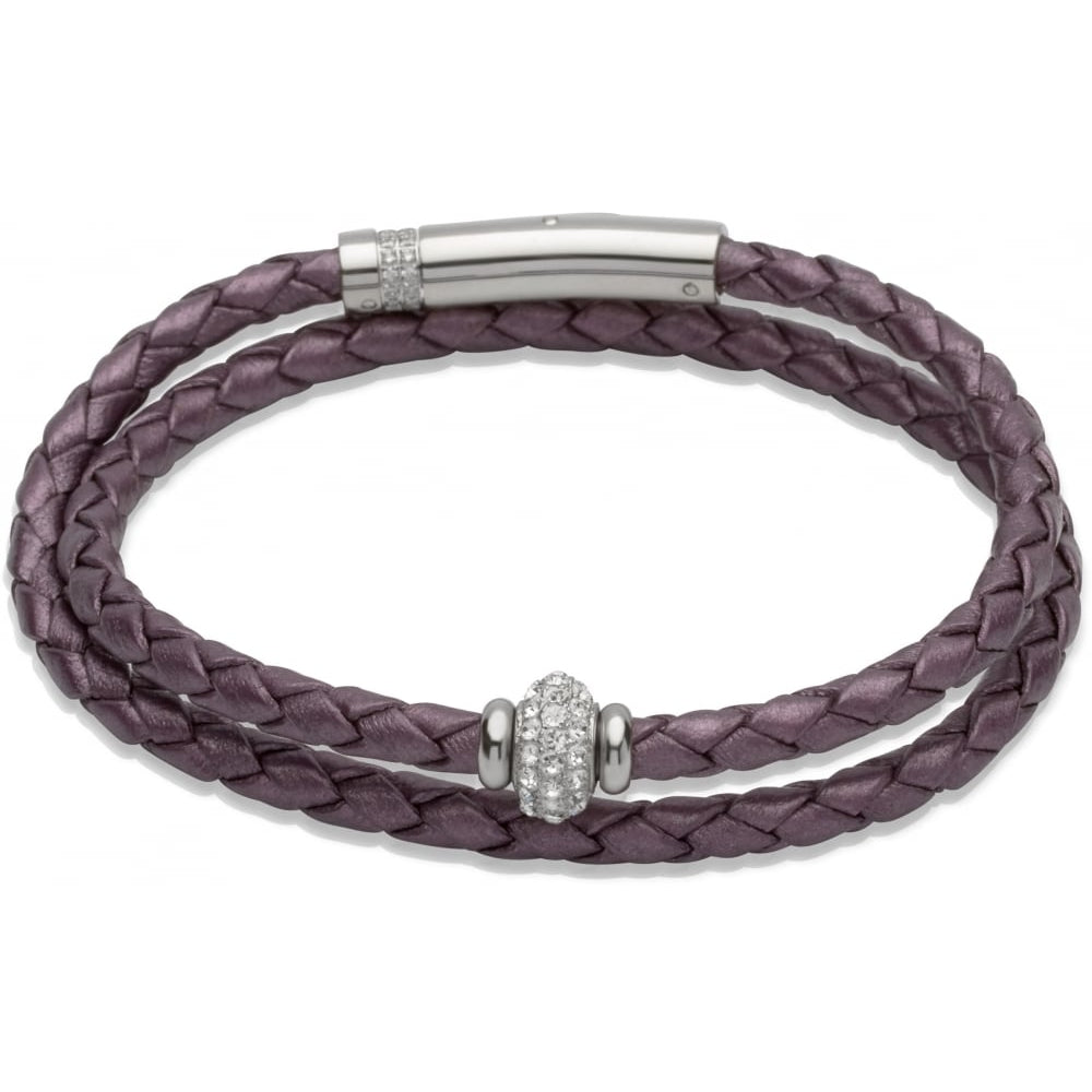 Berry Leather Bracelet Steel CZ Clasp and Steel CZ Element