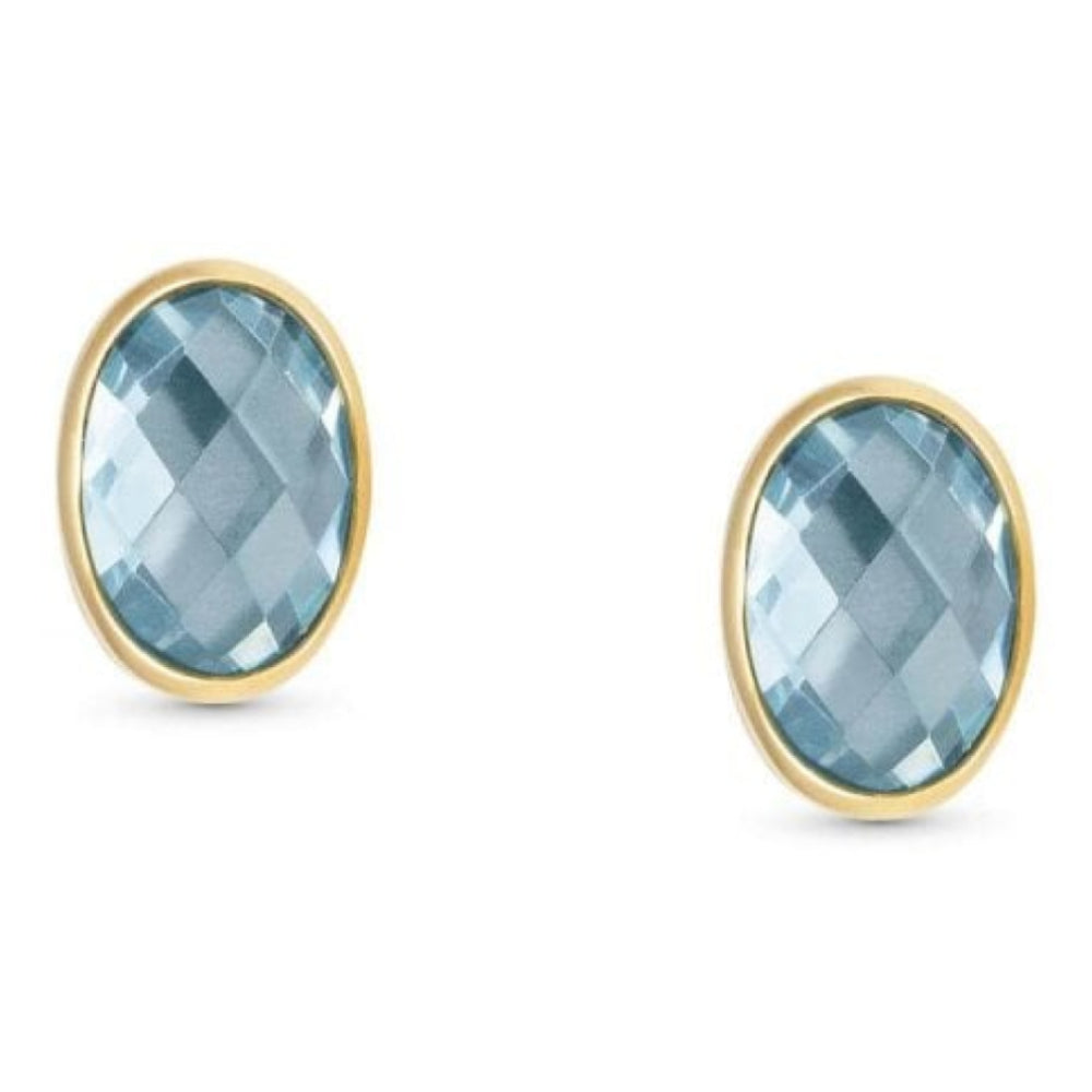 18k Gold Plated With Light Blue CZ Oval Earrings