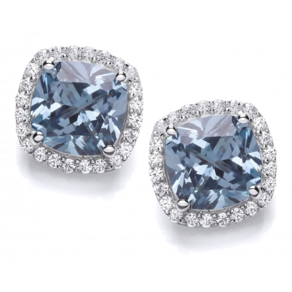 Silver & Aqua CZ Square Pillow Earrings