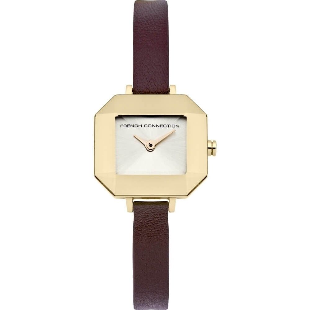 Ladies Lavender Gold Plated Watch With Brown Leather Strap